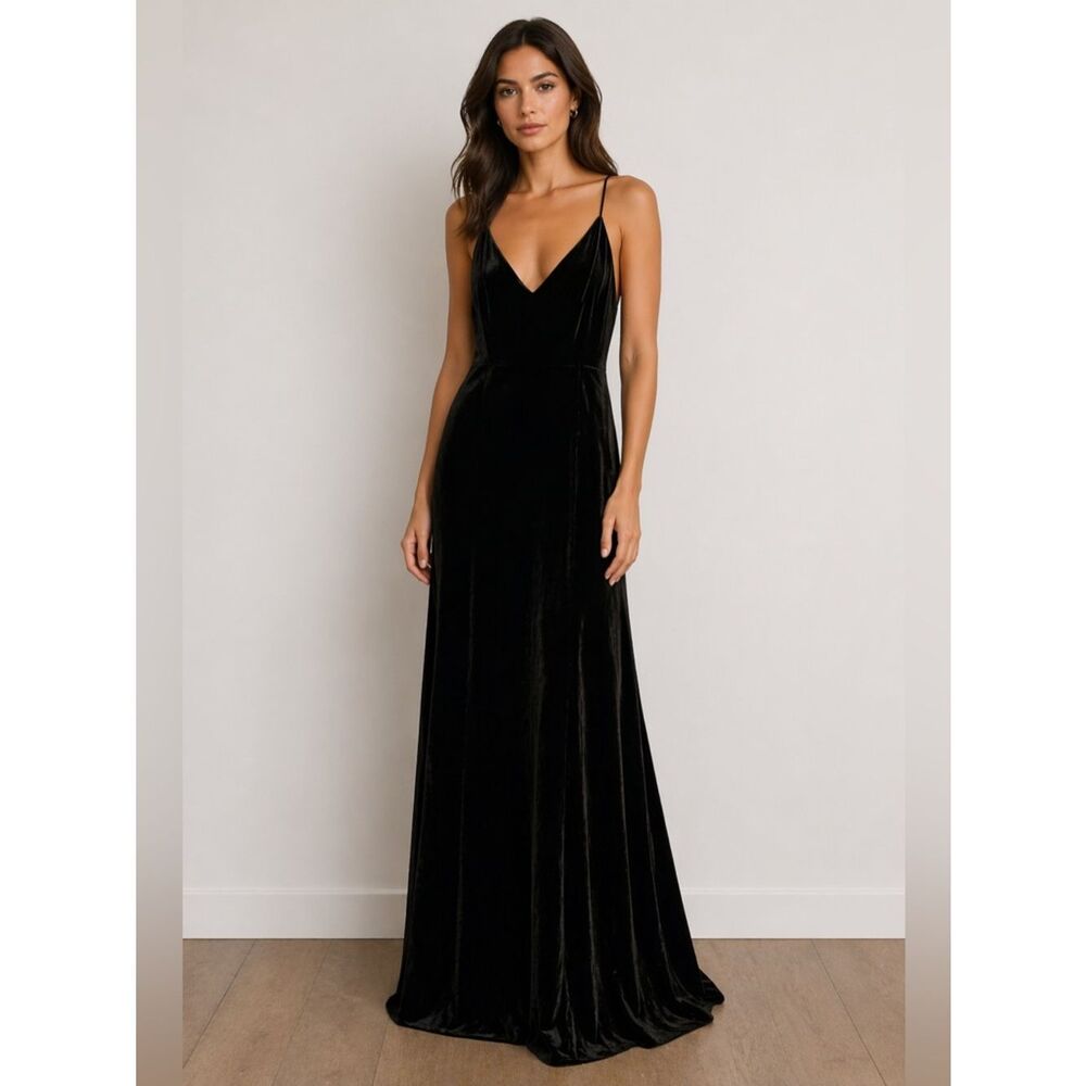 Vera Wang B2 Jasmine Olive & Black Velvet Maxi Dress Open Back Tie Size 12